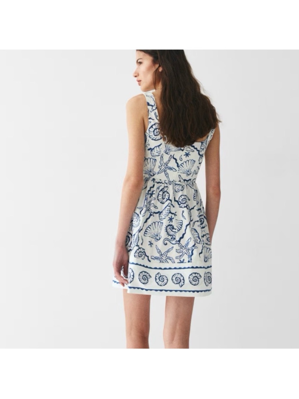 NWT H&M White Mini Dress with Blue Seashell Print - Picture 4 of 8